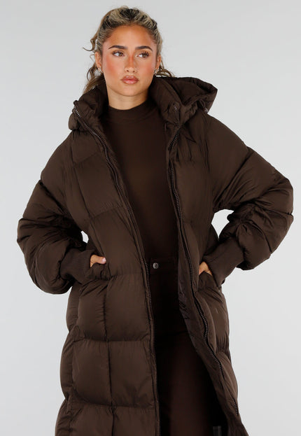 NEW230926 Bruine Lange Gewatteerde Puffer Winterjas