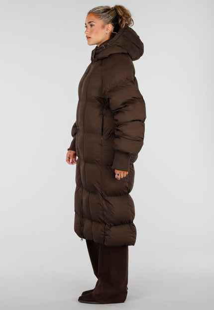 NEW230926 Bruine Lange Gewatteerde Puffer Winterjas
