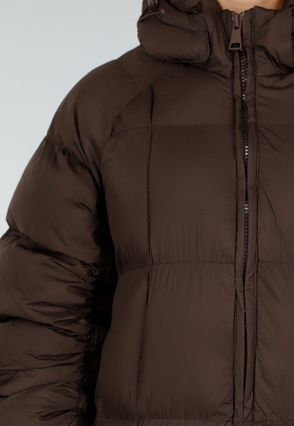 NEW230926 Bruine Lange Gewatteerde Puffer Winterjas