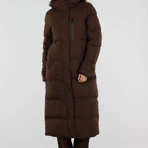NEW230926 Bruine Lange Gewatteerde Winterjas