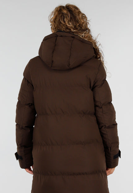 NEW230926 Bruine Lange Gewatteerde Winterjas
