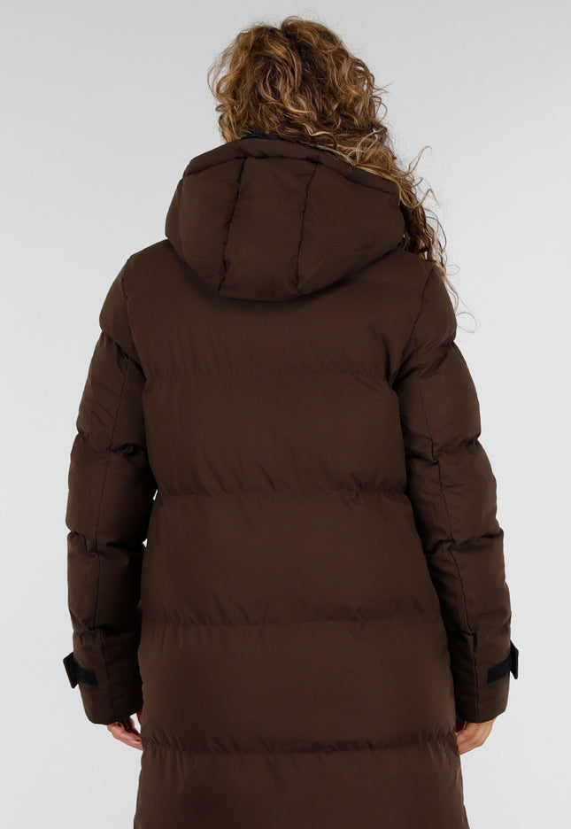 NEW230926 Bruine Lange Gewatteerde Winterjas