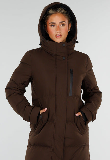 NEW230926 Bruine Lange Gewatteerde Winterjas