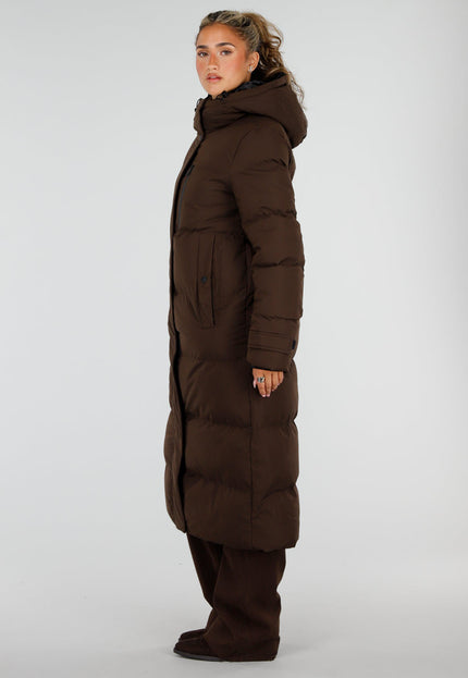 NEW230926 Bruine Lange Gewatteerde Winterjas