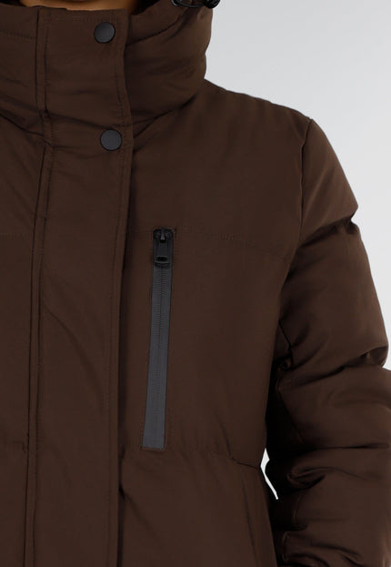 NEW230926 Bruine Lange Gewatteerde Winterjas