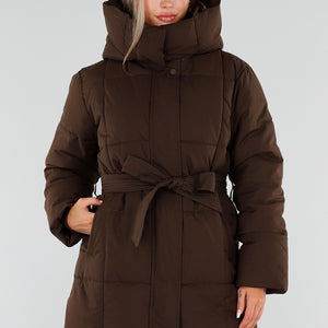 NEW230926 Bruine Lange Parka Winterjas met Ceintuur