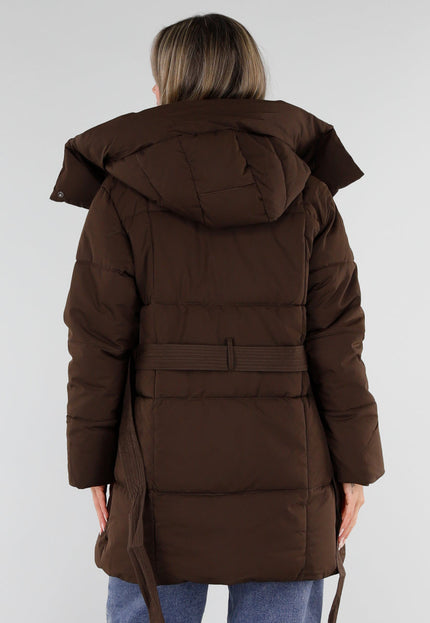 NEW230926 Bruine Lange Parka Winterjas met Ceintuur