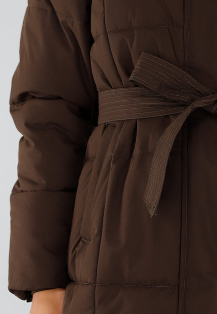 NEW230926 Bruine Lange Parka Winterjas met Ceintuur