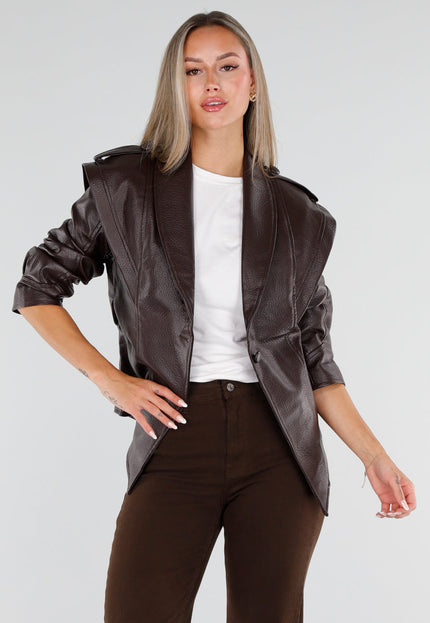 NEW230926 Bruine Lederlook Jas met Ceintuur