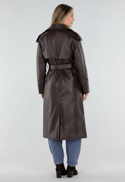 NEW230926 Bruine Lederlook Trenchcoat met Ceintuur