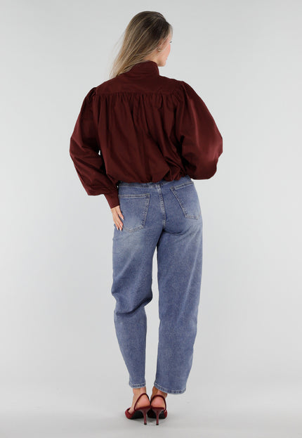 NEW230926 Burgundy Korte Jas met Hoge Kraag