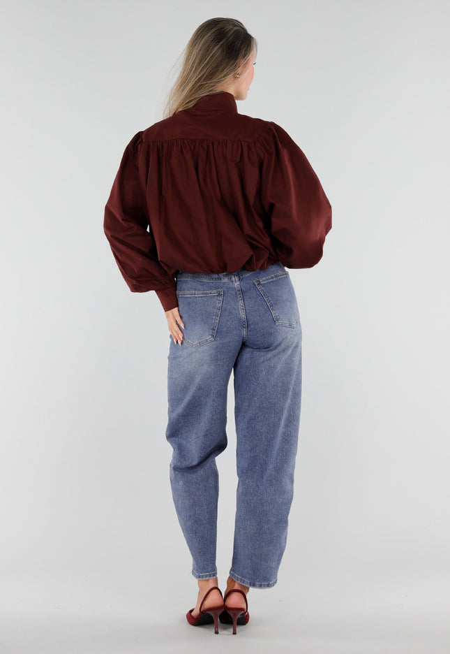 NEW230926 Burgundy Korte Jas met Hoge Kraag