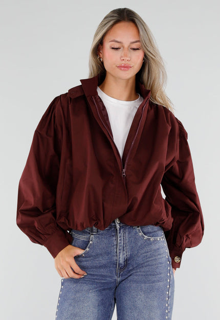 NEW230926 Burgundy Korte Jas met Hoge Kraag