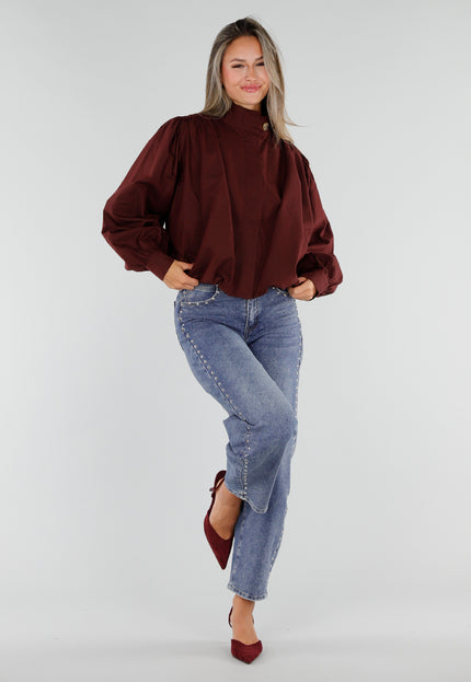 NEW230926 Burgundy Korte Jas met Hoge Kraag