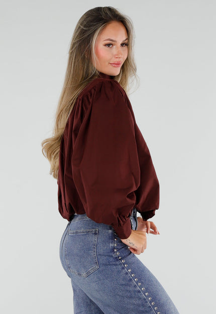NEW230926 Burgundy Korte Jas met Hoge Kraag