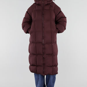 NEW230926 Burgundy Lange Gewatteerde Puffer Jas