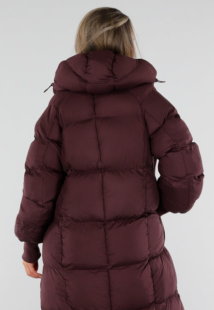 NEW230926 Burgundy Lange Gewatteerde Puffer Jas