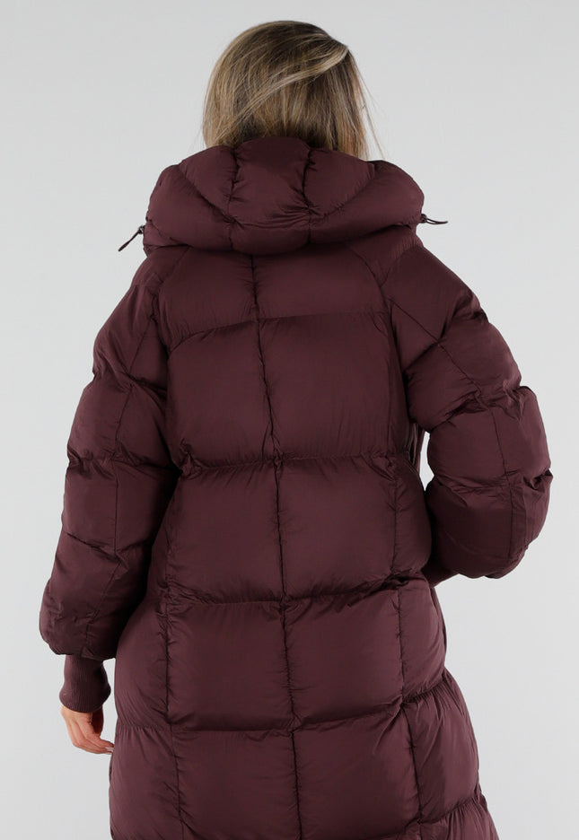 NEW230926 Burgundy Lange Gewatteerde Puffer Jas