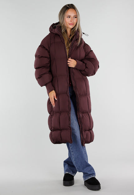 NEW230926 Burgundy Lange Gewatteerde Puffer Jas