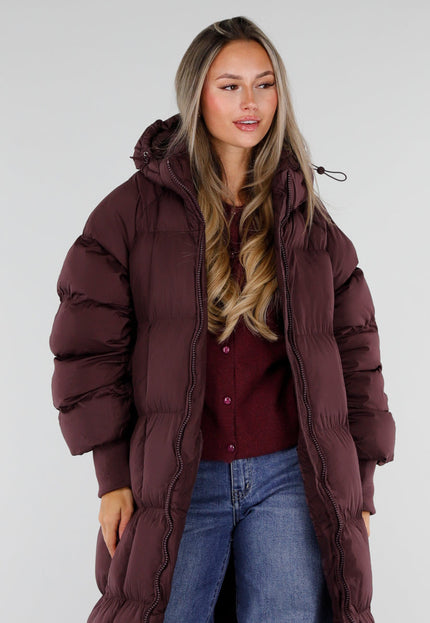 NEW230926 Burgundy Lange Gewatteerde Puffer Jas