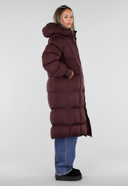 NEW230926 Burgundy Lange Gewatteerde Puffer Jas