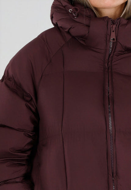 NEW230926 Burgundy Lange Gewatteerde Puffer Jas
