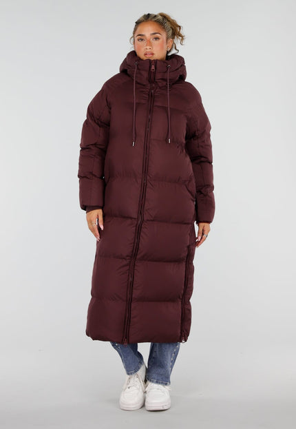NEW230926 Burgundy Lange Gewatteerde Puffer Winterjas