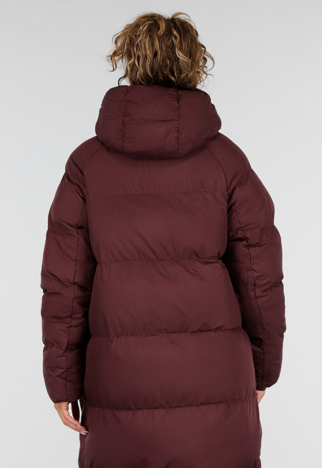 NEW230926 Burgundy Lange Gewatteerde Puffer Winterjas