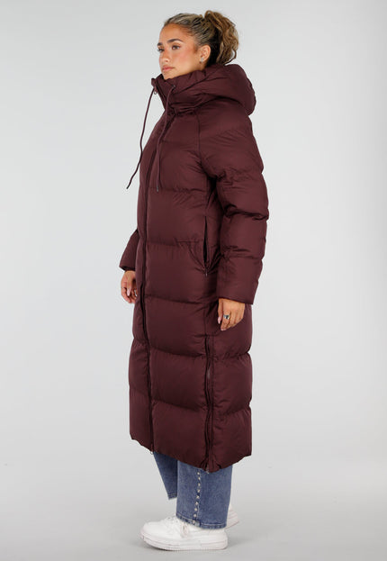 NEW230926 Burgundy Lange Gewatteerde Puffer Winterjas