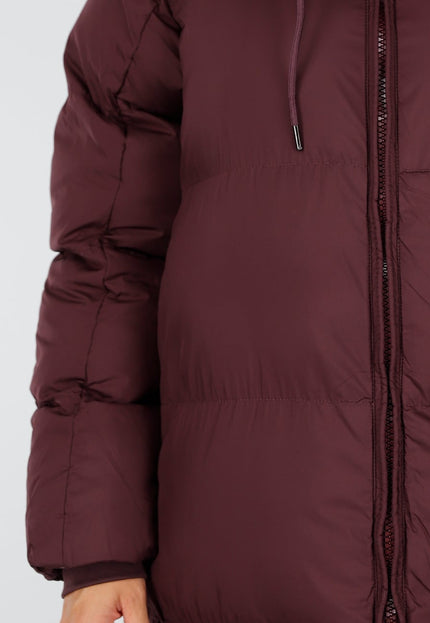 NEW230926 Burgundy Lange Gewatteerde Puffer Winterjas
