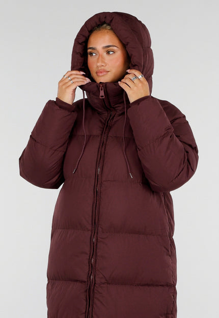 NEW230926 Burgundy Lange Gewatteerde Puffer Winterjas