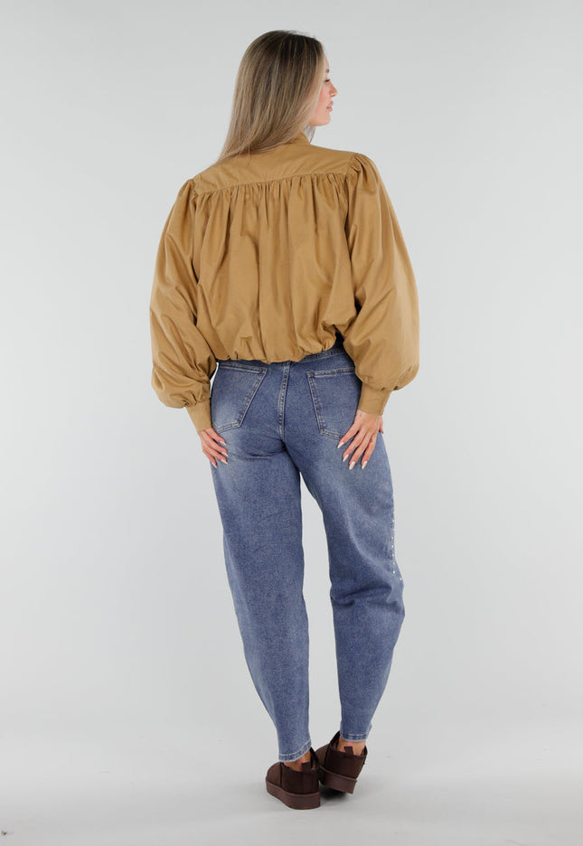 NEW230926 Camel Korte Jas met Hoge Kraag