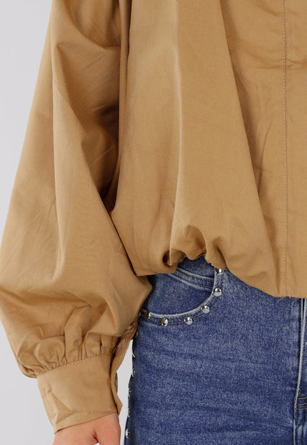NEW230926 Camel Korte Jas met Hoge Kraag