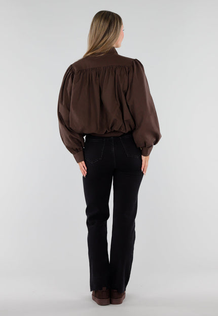NEW230926 Chocolate Brown Korte Jas met Hoge Kraag