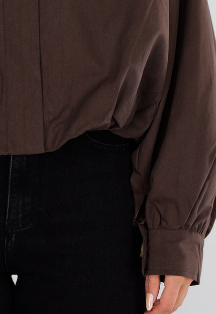 NEW230926 Chocolate Brown Korte Jas met Hoge Kraag