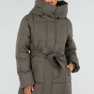 NEW230926 Legergroene Gewatteerde Winterjas met Ceintuur