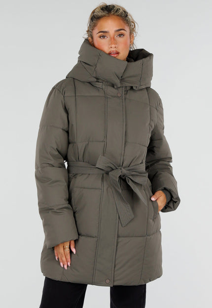 NEW230926 Legergroene Gewatteerde Winterjas met Ceintuur
