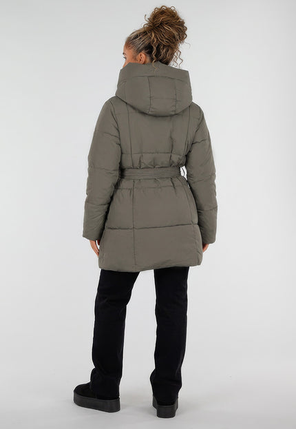 NEW230926 Legergroene Gewatteerde Winterjas met Ceintuur