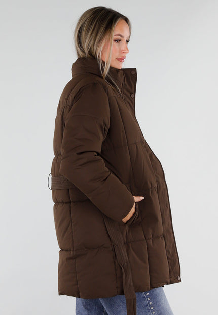NEW230926 Legergroene Gewatteerde Winterjas met Ceintuur