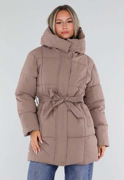 NEW230926 Taupe Gewatteerde Winterjas met Ceintuur