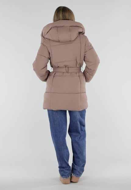 NEW230926 Taupe Gewatteerde Winterjas met Ceintuur