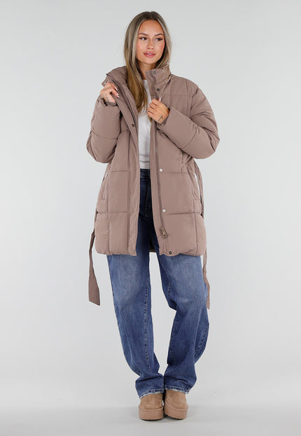 NEW230926 Taupe Gewatteerde Winterjas met Ceintuur