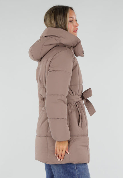 NEW230926 Taupe Gewatteerde Winterjas met Ceintuur