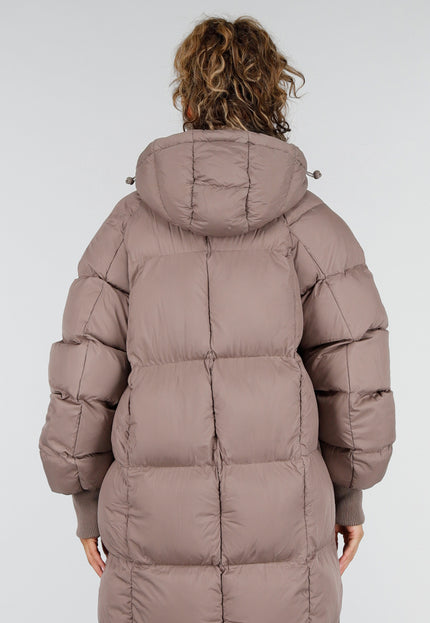 NEW230926 Taupe Lange Gewatteerde Puffer Winterjas