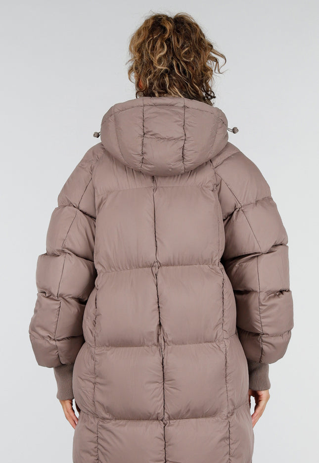 NEW230926 Taupe Lange Gewatteerde Puffer Winterjas