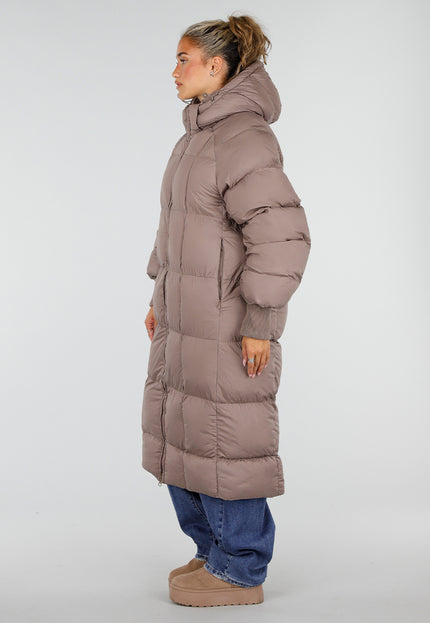 NEW230926 Taupe Lange Gewatteerde Puffer Winterjas