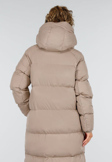 NEW230926 Taupe Lange Gewatteerde Puffer Winterjas