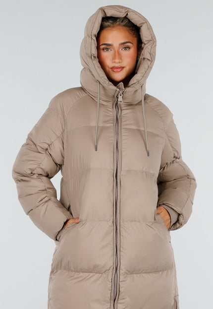 NEW230926 Taupe Lange Gewatteerde Puffer Winterjas