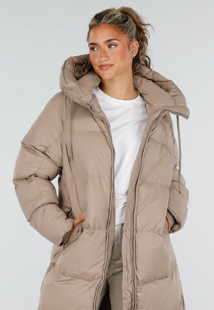 NEW230926 Taupe Lange Gewatteerde Puffer Winterjas