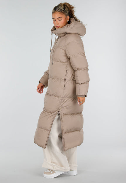 NEW230926 Taupe Lange Gewatteerde Puffer Winterjas